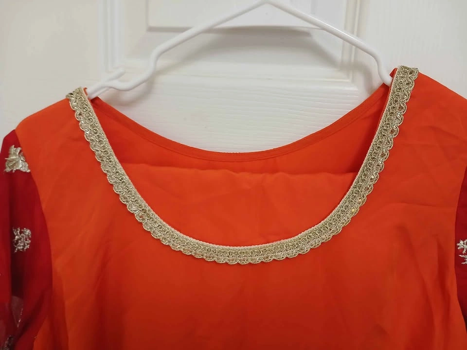 Women’s Bright Orange & Red Embroidered Dress with pajama - photo 3