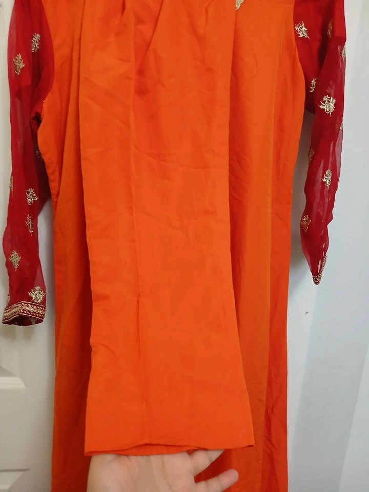 Women’s Bright Orange & Red Embroidered Dress with pajama - photo 4