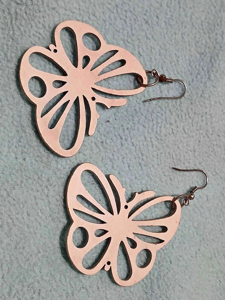 Handmade Wooden White Butterfly Cutout Drop Earrings
