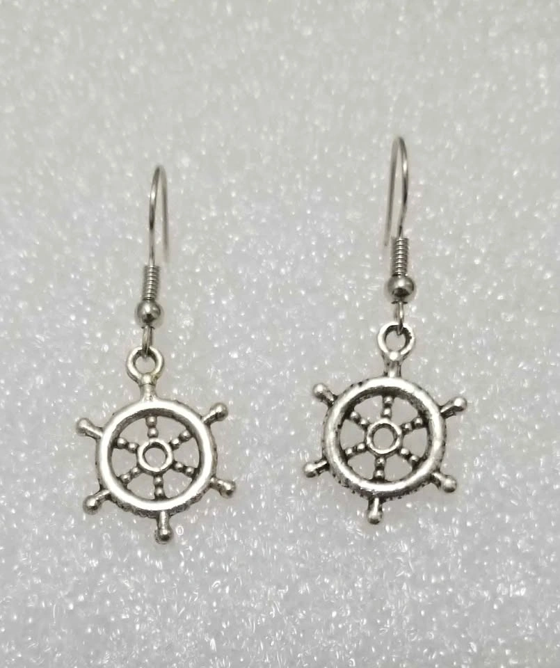 Ship wheel charm earrings
