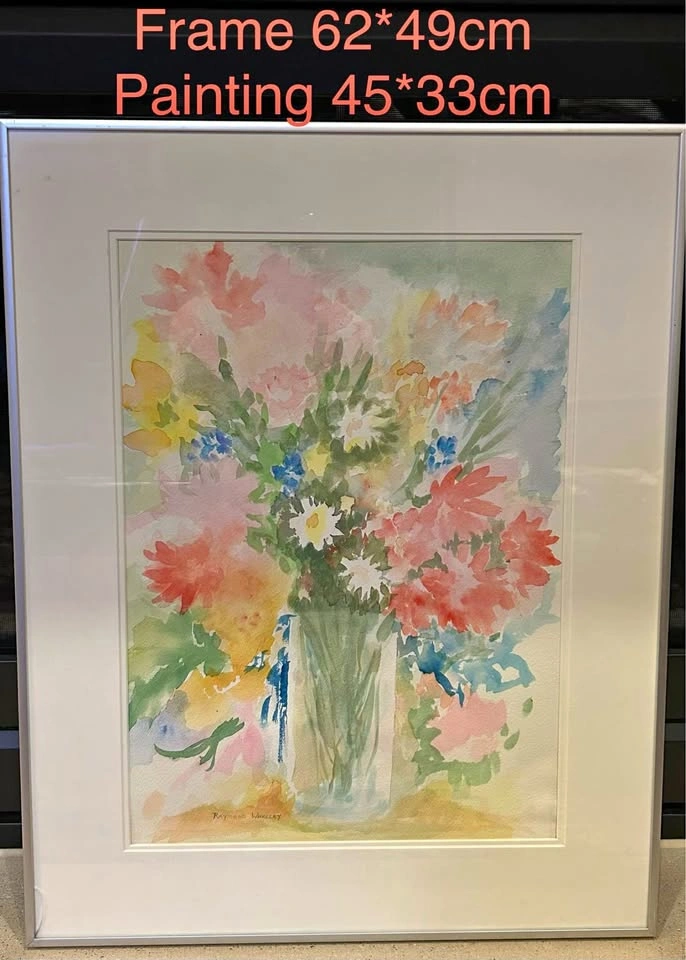 Framed Watercolor Floral Painting by Raymond Whalley 62x49cm