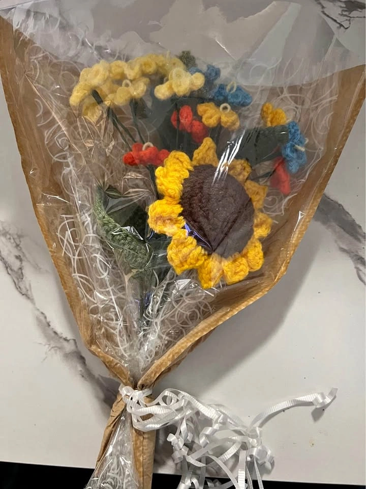 Handmade Crochet Flower Bouquet with Sunflower