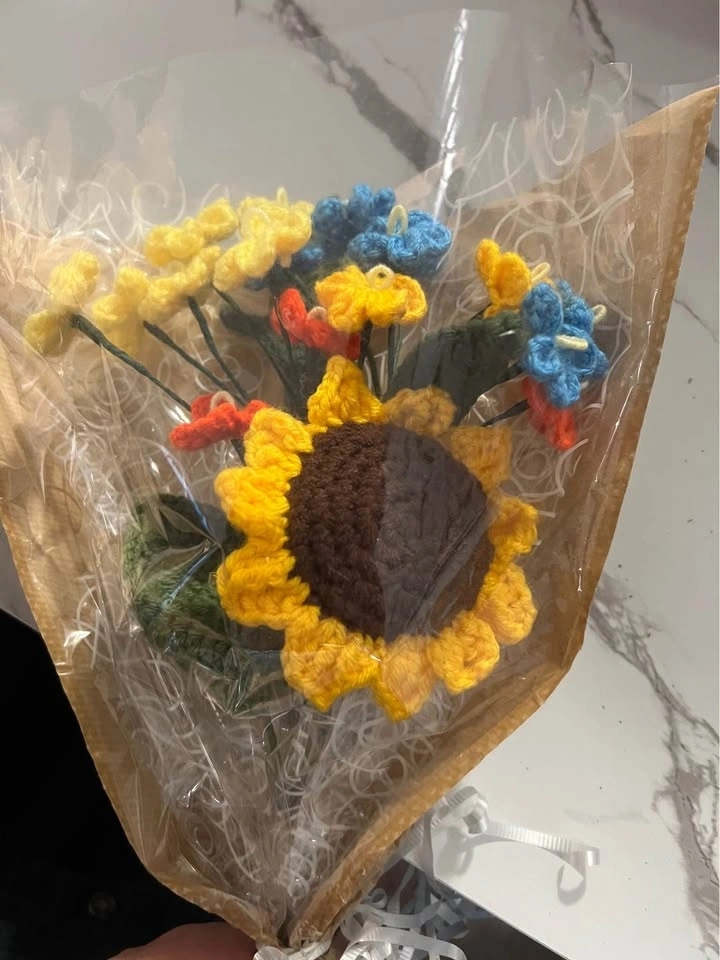 Handmade Crochet Flower Bouquet with Sunflower - photo 2