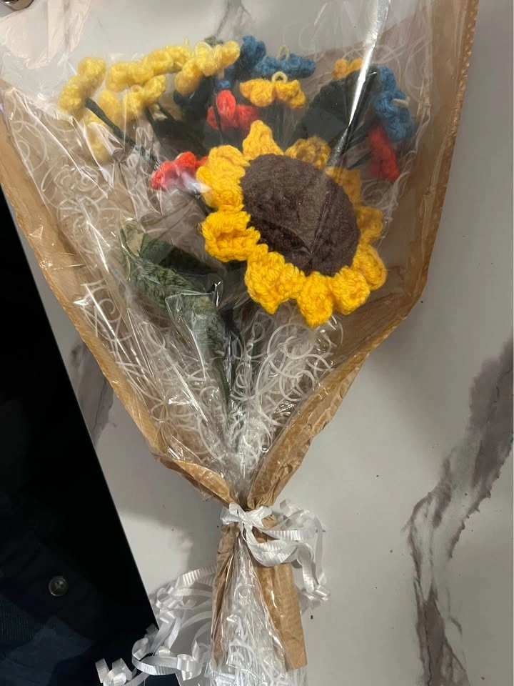 Handmade Crochet Flower Bouquet with Sunflower - photo 3