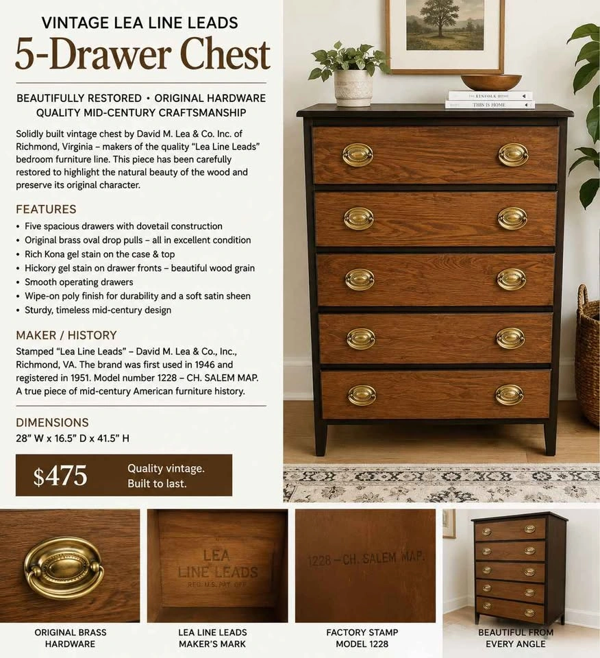 Vintage 5 Drawer Chest Beautifully - photo 2