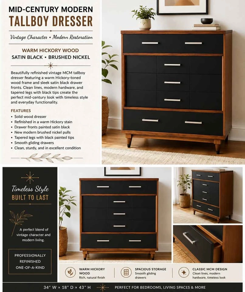 MCM Modern Tallboy Dresser 4 drawers - photo 5