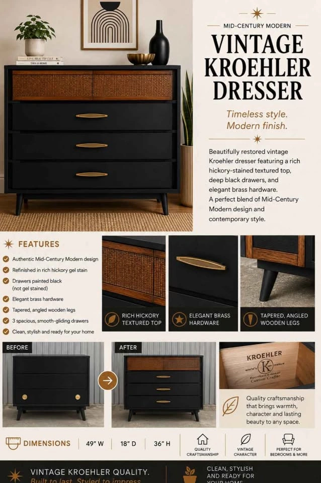 Kroehler Mid Century Modern dresser - 5 drawers - photo 2