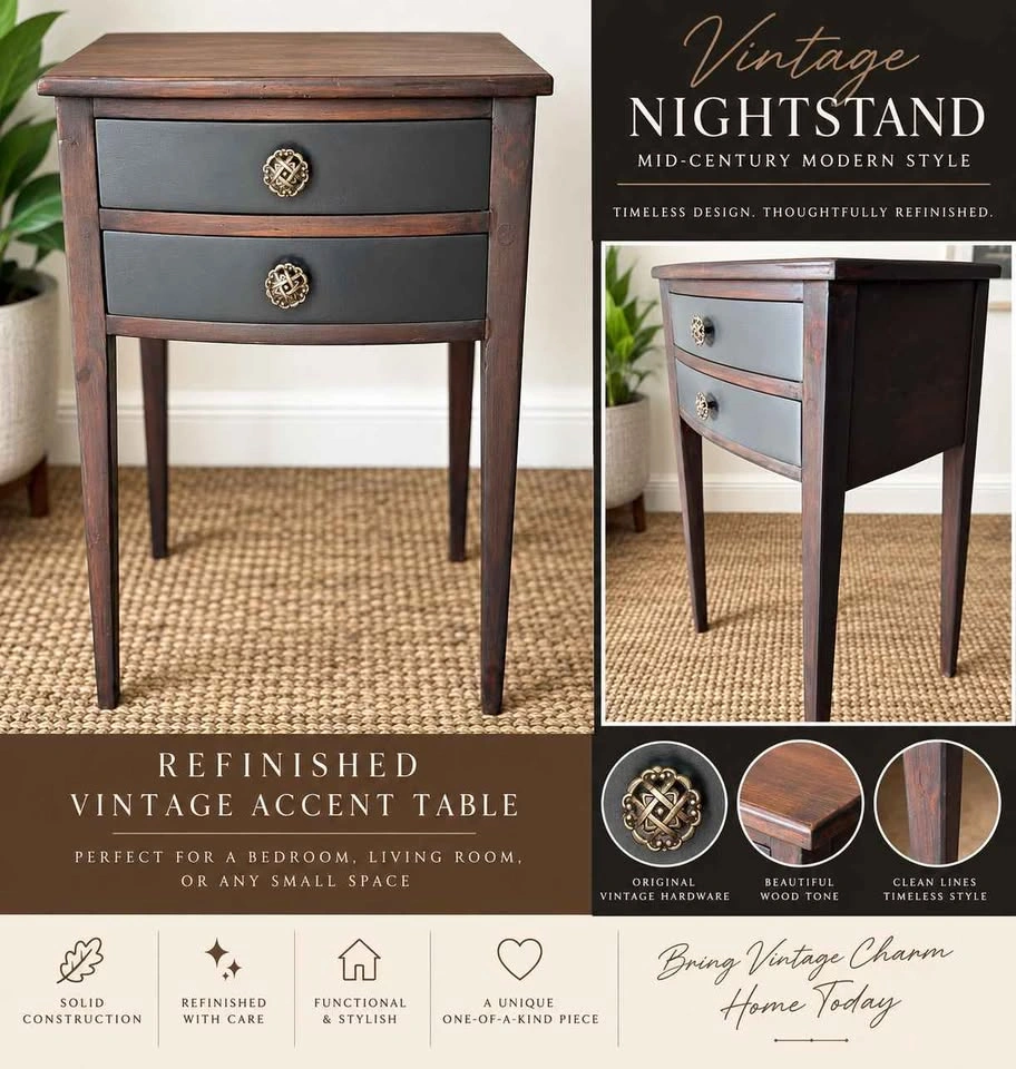 Refinished Vintage 2-Drawer Nightstand / Accent Table - photo 4