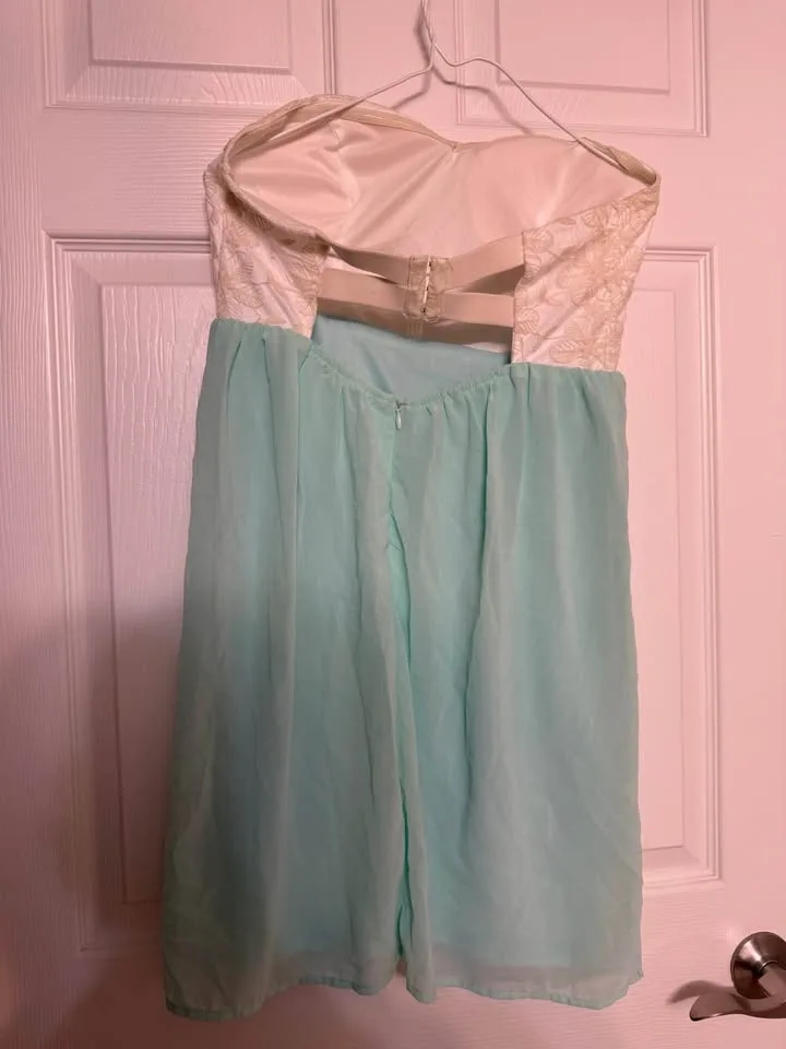 Mint Green Strapless Lace and Chiffon Dress - photo 2