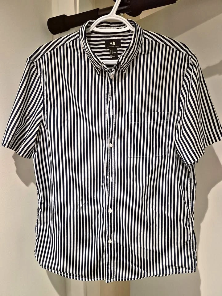 Blue and White Striped Shortsleeve Shirt