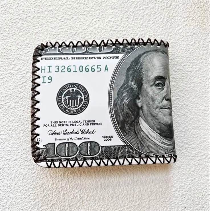 Vintage Wallet with Embossed Dollar Pattern