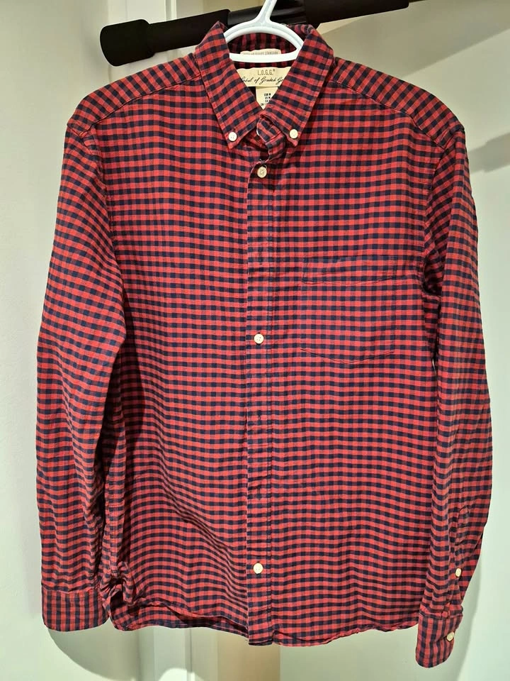 Red and Navy Checkered Oxford Button Down Shirt