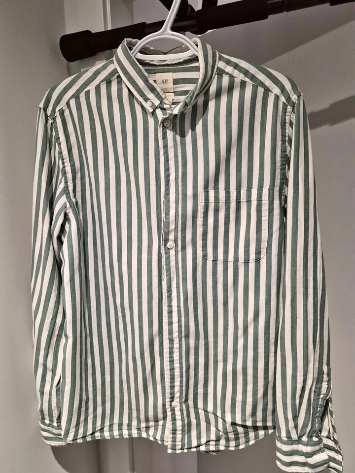 Green Striped Oxford Button Down Shirt