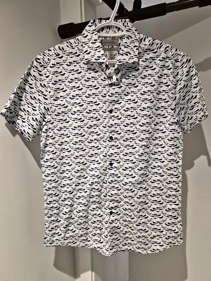 White Patterned Short Sleeved Shirt
