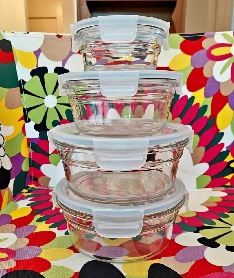 4 Glassloc Glass Storage Containers with Lids, Round