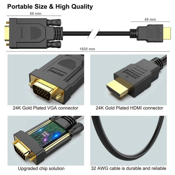 ENFEI HDMI to VGA Cable (6 Feet / 1.83m) - photo 2