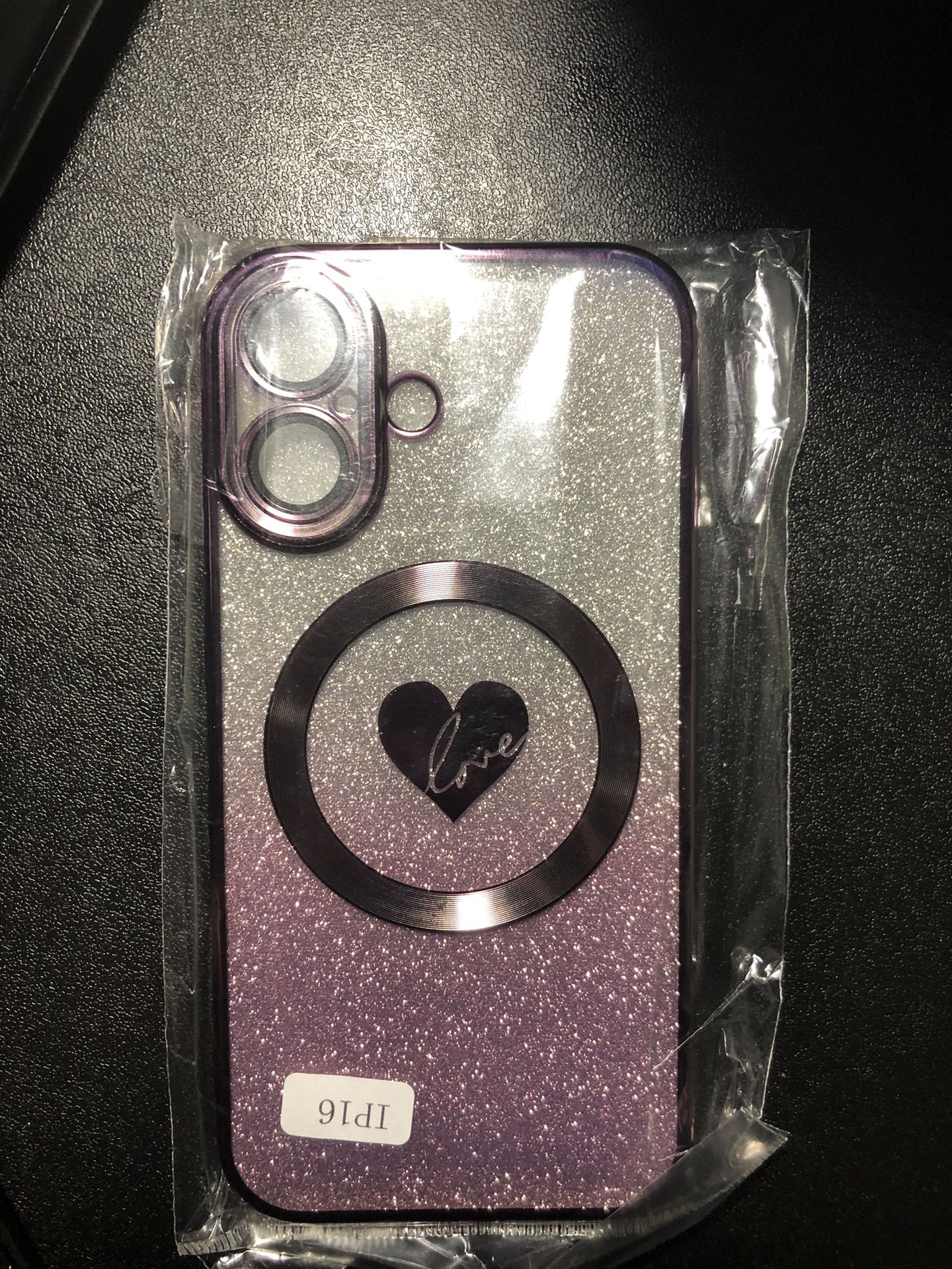 iPhone 16 6.1 Purple Heart Glitter Case