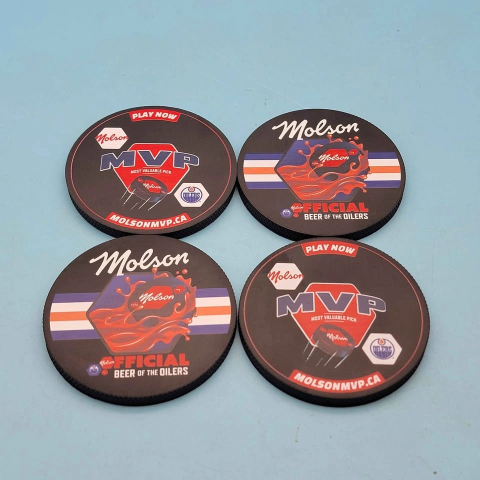 Molson MVP Oilers Hockey Puck Coaster Set - 4 Pieces - photo 2