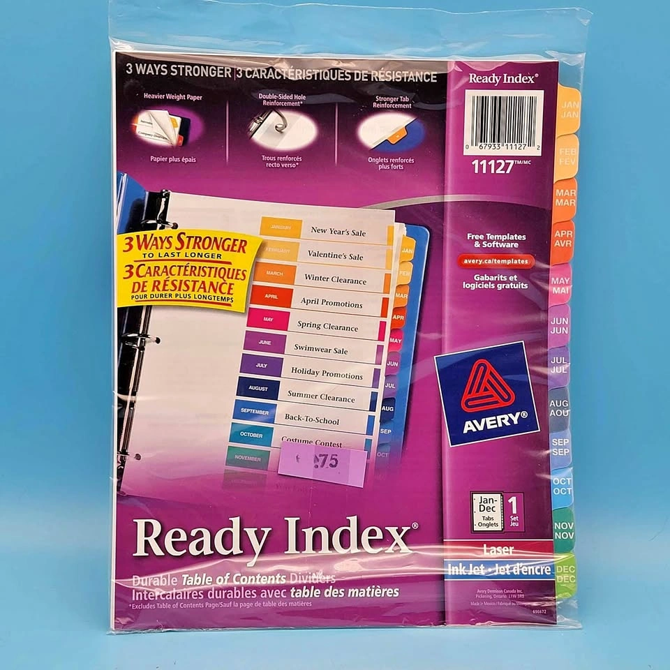 NEW Avery Ready Index 11127 JAN-DEC Table of Contents Dividers