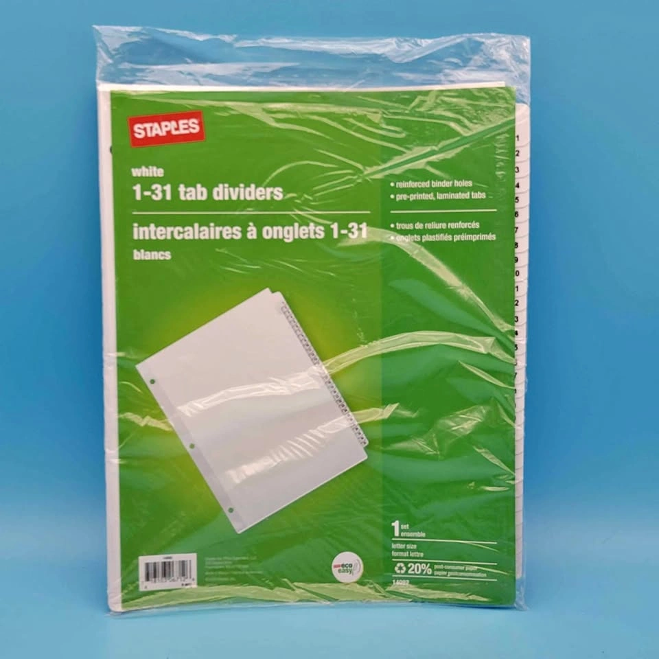 NEW/SEALED Staples 1-31 Tab Dividers Set (7 Available)