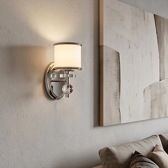 Modern Chrome Bathroom Wall Sconce – White Glass