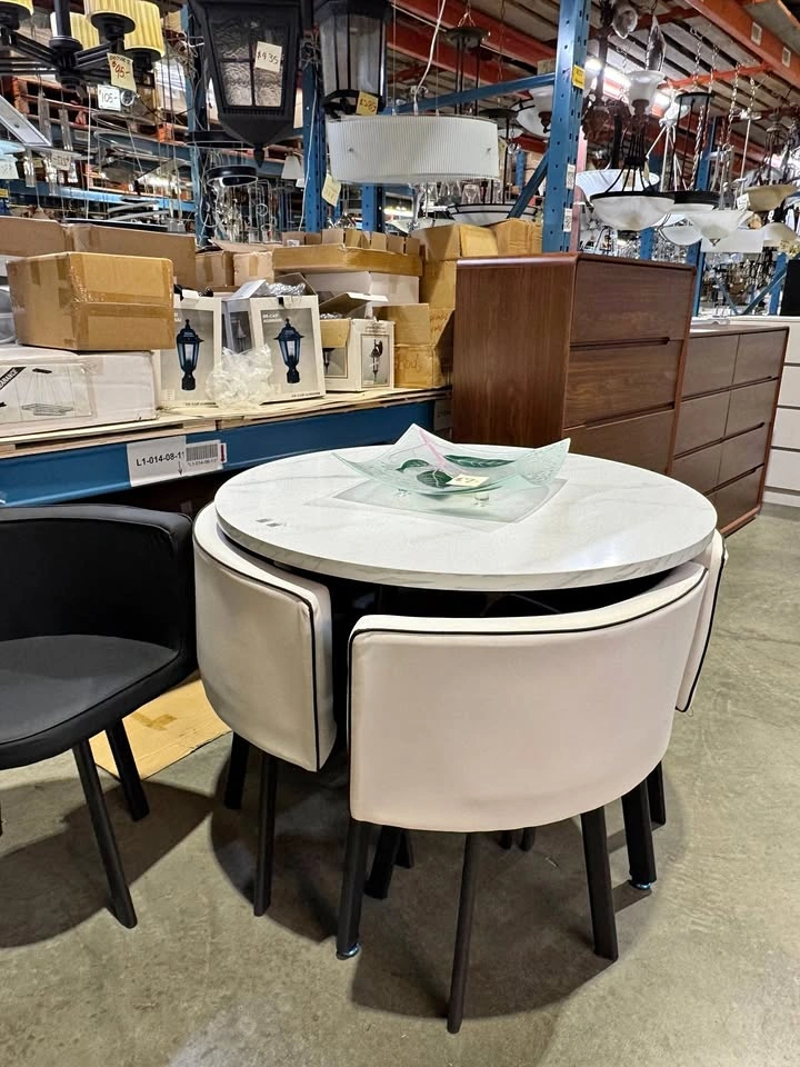 C5201 LDF026 Round Dining Table with 4 Chairs – Space-Saving