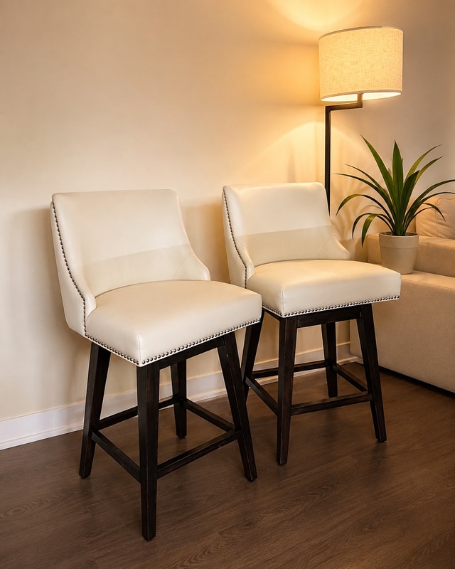 2x white Swivel Bar Stools 360 degree turn