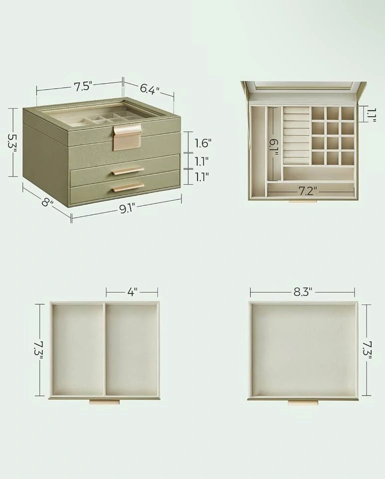 Jewelry Box Organizer, 3-Layer Storage with 2 Drawers, Glass Lid - photo 4