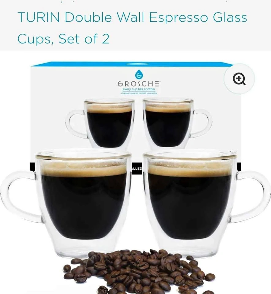 Grosche Turin Double Wall Espresso Glass Cups Set of 2