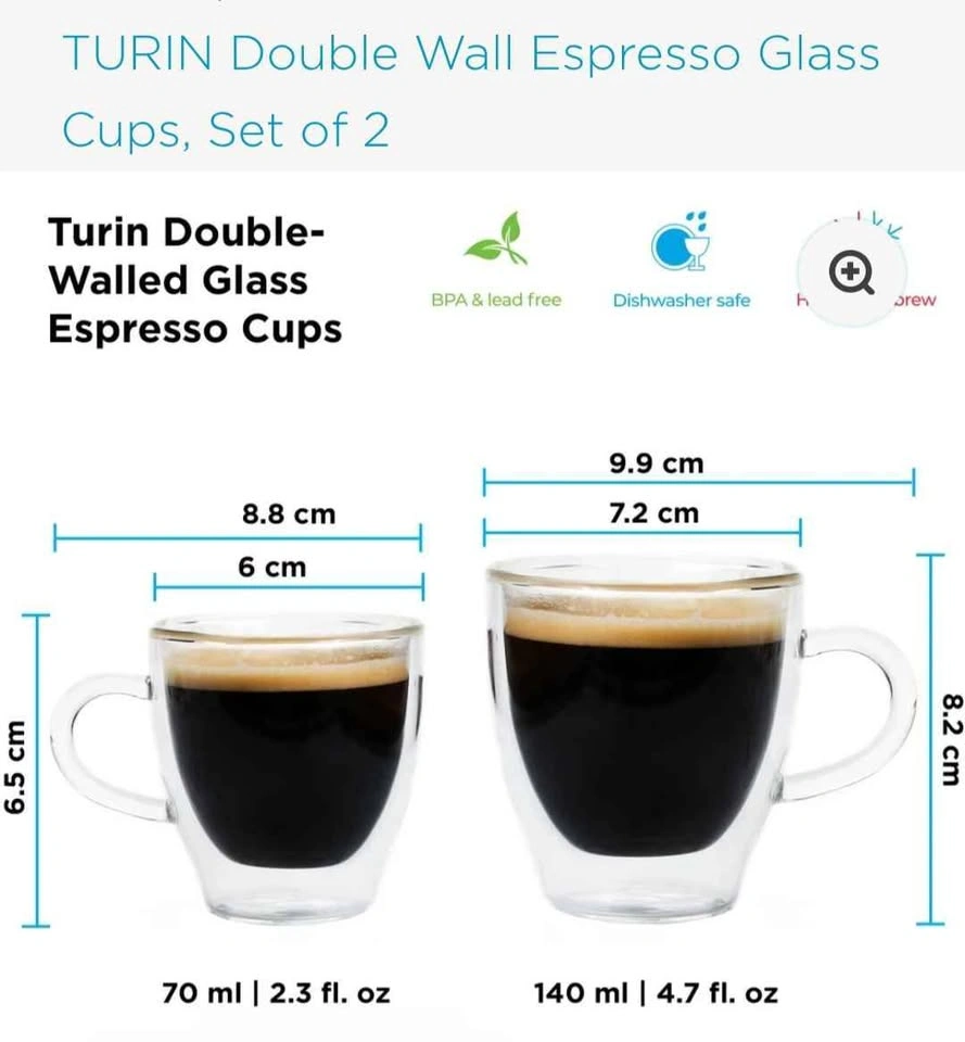 Grosche Turin Double Wall Espresso Glass Cups Set of 2 - photo 4