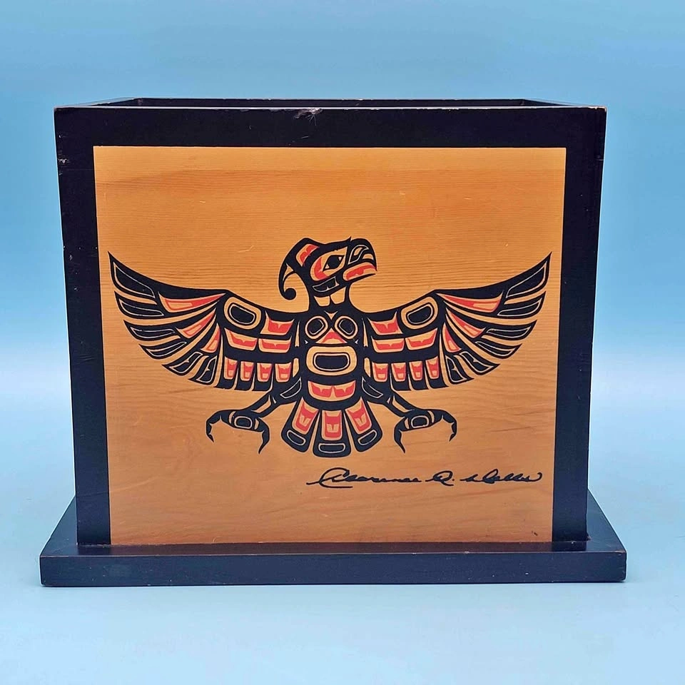 Pacific Northwest Haida Artwork Wooden Box by Clarence A. Wells