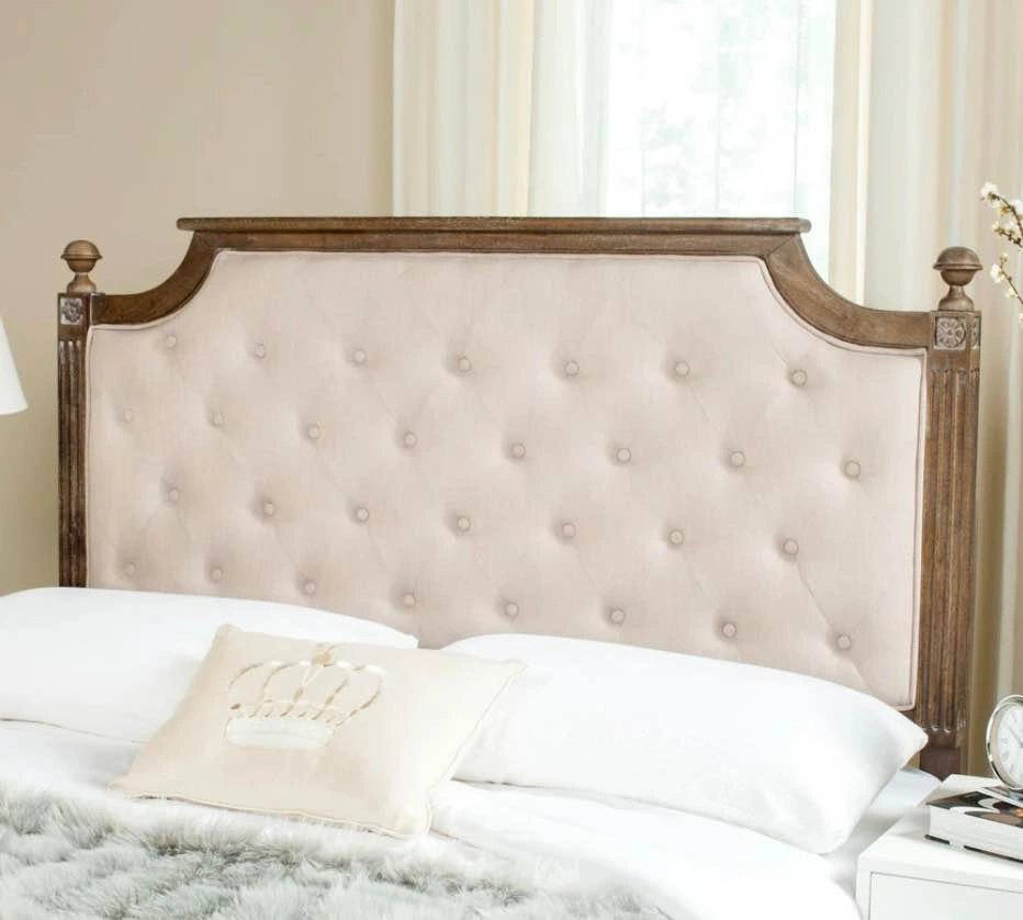 SAFAVIEH Rustic Wood Beige Tufted Linen Full Headboard - photo 2