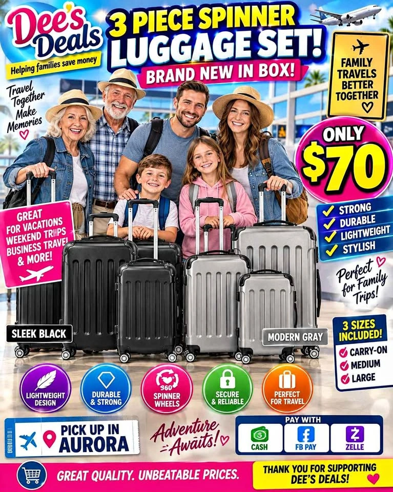 3 Piece Spinner Luggage Set BRAND NEW IN BOX ONLY $70