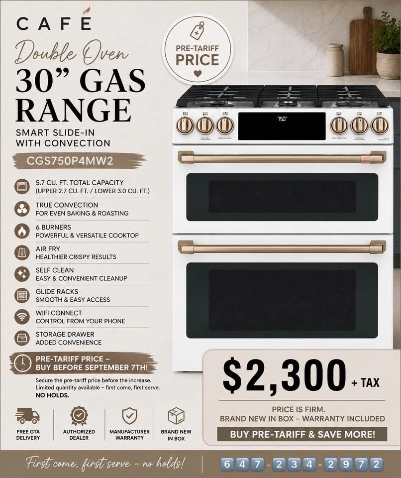 Café Matte White 30” Double Oven Gas Range – Brand New - photo 2