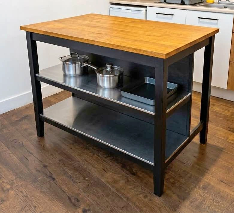 IKEA STENSTORP Solid Wood Kitchen Island, Oak & Black