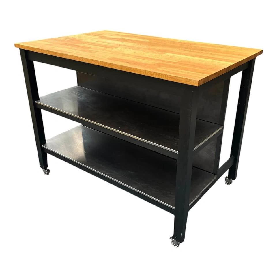 IKEA STENSTORP Solid Wood Kitchen Island, Oak & Black - photo 2