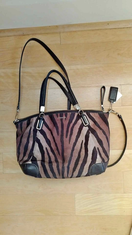 Authentic Coach Madison Kelsey Brown Zebra Print Satchel Bag