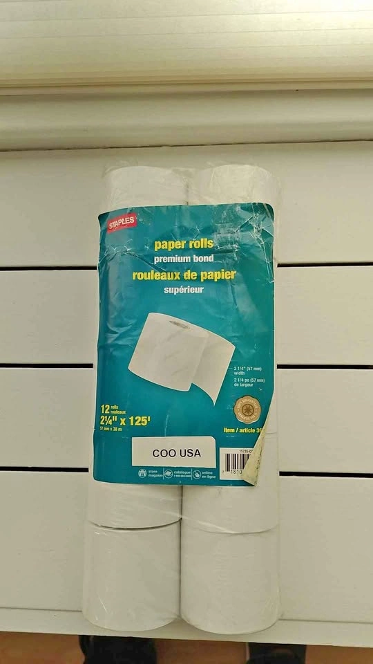 12 Paper Rolls 2 1/4" X 125' for Adding machine