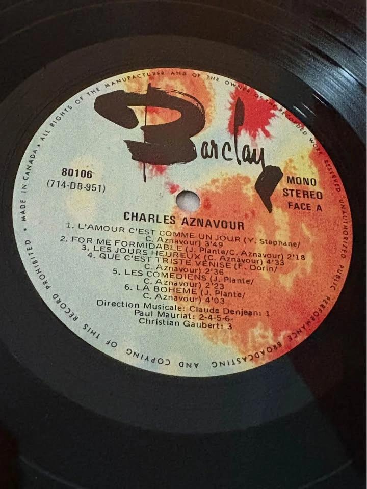 Charles Aznavour – Vinyl LP (Barclay 80106, Canadian Pressing) - photo 2
