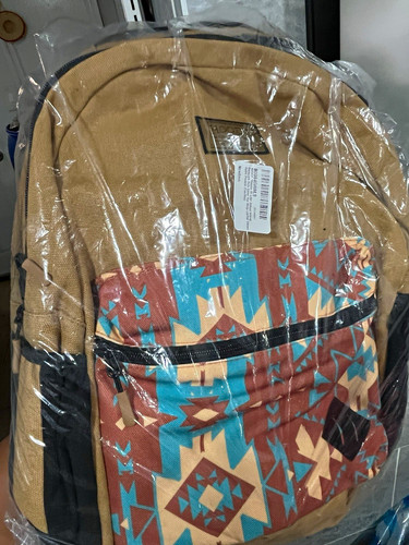 HOOEY Unisex Kids Tan/Brown/Blue Southwestern Geometric Backpack