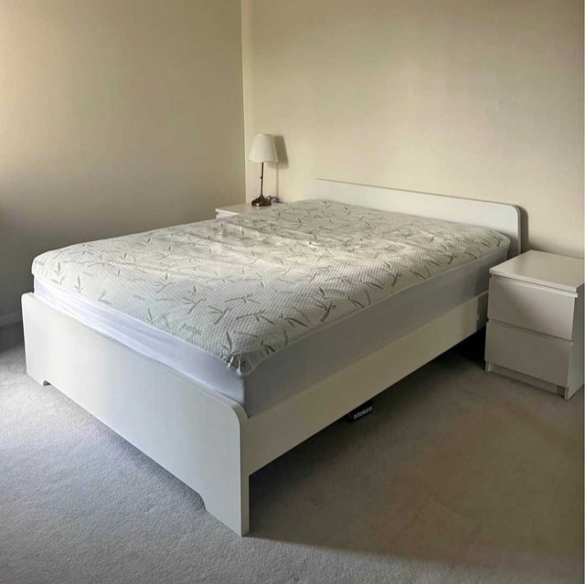 Delivery Available: Queen Sizebed frame, mattress, 1 nightstand