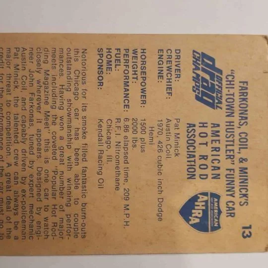1971 Official Drag Champs vintage trading card # 13 image indicator(2)