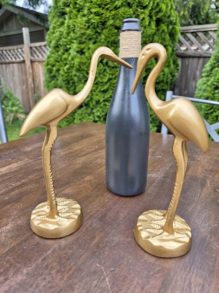 Pair of Gold Metal Crane Figurines – Like New (Used Once) OBO