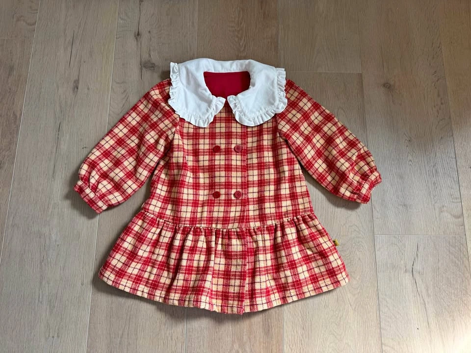 2-3Y moimoln Plaid Ruffle Collar Dress Coat