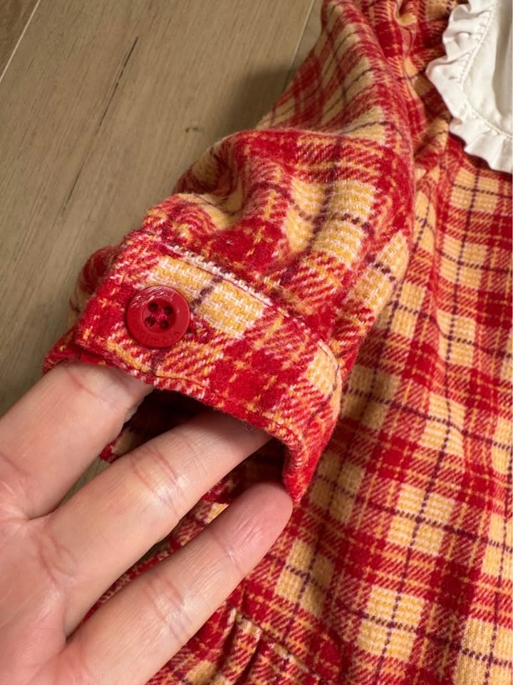 2-3Y moimoln Plaid Ruffle Collar Dress Coat - photo 4