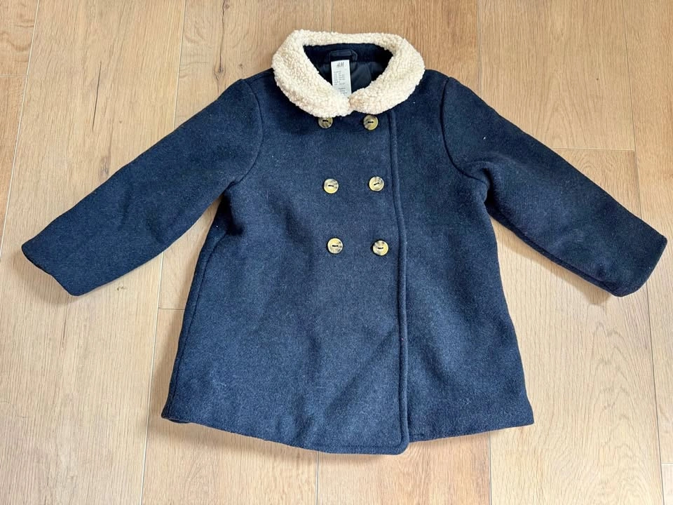 H&M Toddler Girls' Navy Peacoat with Sherpa Collar - Size 2T