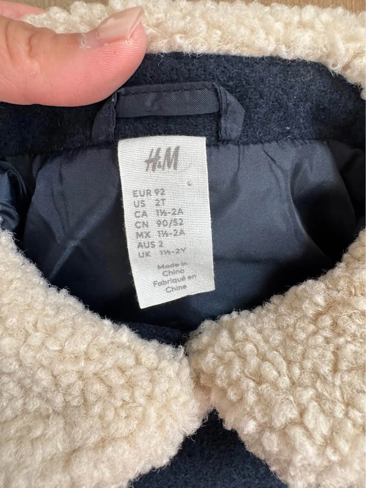 H&M Toddler Girls' Navy Peacoat with Sherpa Collar - Size 2T - photo 2