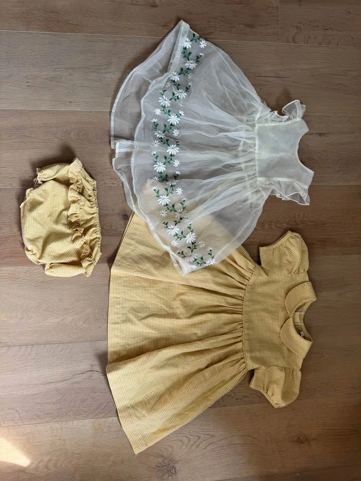 3Y Toddler Girl Yellow Gingham Daisy Dress and Bloomers Set - photo 2
