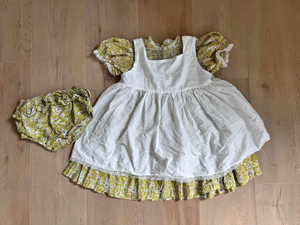 3Y Toddler Baby Girl Floral Dress Set with Pinafore and Diaper C