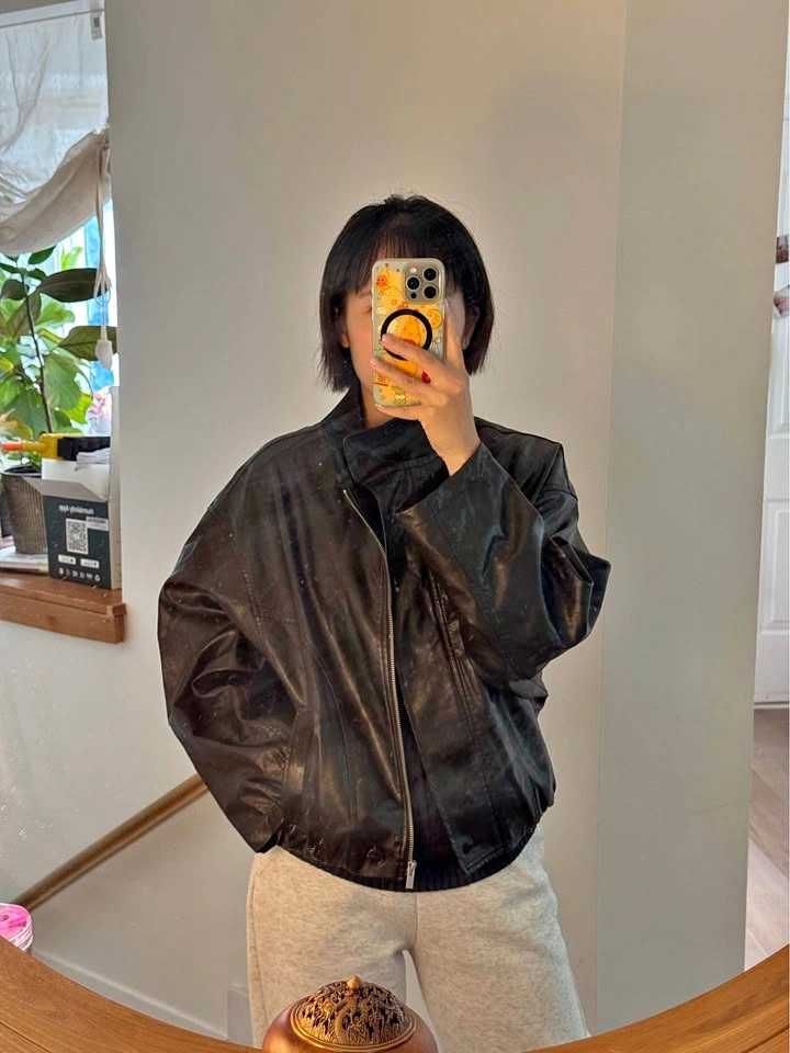 Black Leather Bomber Jacket